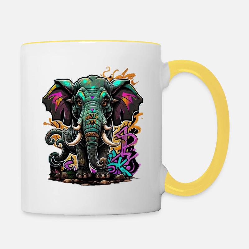 Graffiti Elefant - Tasse zweifarbig - Weiß/Gelb