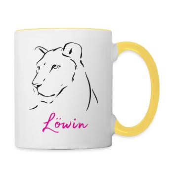 Löwin Sternzeichen - Tasse zweifarbig - Weiß/Gelb - Rechts