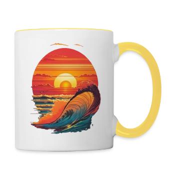 retro sunset and waves - Mug contrasté - blanc/jaune - Droite