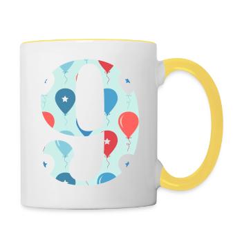 Ballon zum 9-jährigen Jubiläum - Tasse zweifarbig - Weiß/Gelb - Rechts