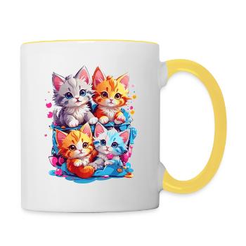 Cat quartet - Tasse zweifarbig - Weiß/Gelb - Rechts