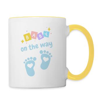 Bébé en route - bleu - Mug contrasté - blanc/jaune - Droite