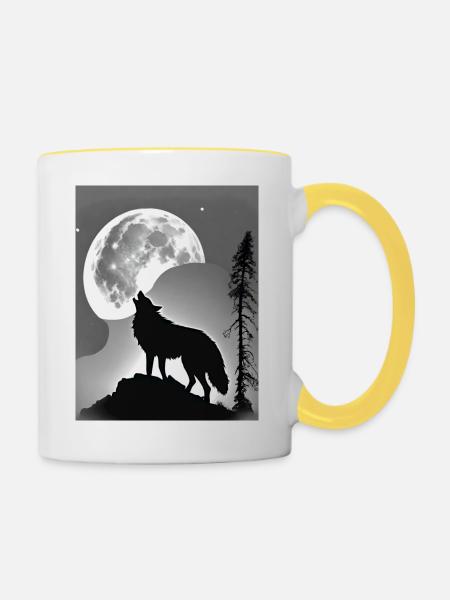 Wolf Mond - Tasse zweifarbig - Weiß/Gelb
