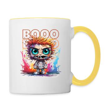 Chibi Brains & Booo! Zombie Fun T-Shirt! - Tasse zweifarbig - Weiß/Gelb - Rechts