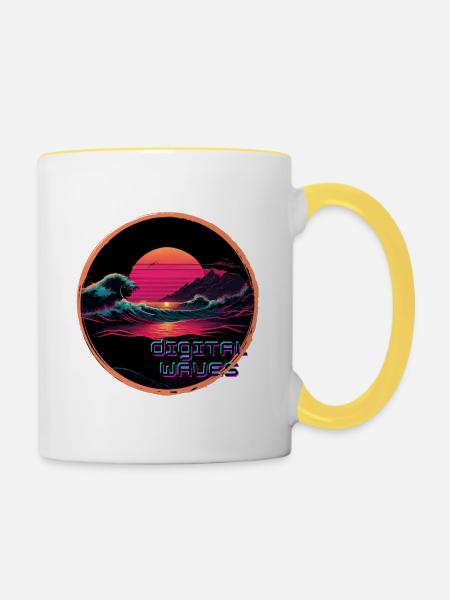 Digital Waves - Tasse zweifarbig - Weiß/Gelb