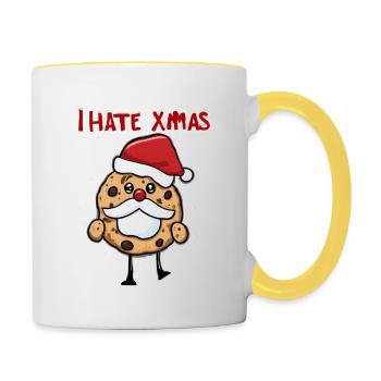 Ich hasse Weihnachten Lustiger Keks Cookie Advent - Tasse zweifarbig - Weiß/Gelb - Rechts