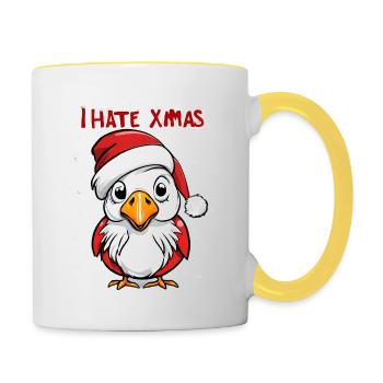 Ich hasse Weihnachten Lustiger Vogel - Tasse zweifarbig - Weiß/Gelb - Rechts