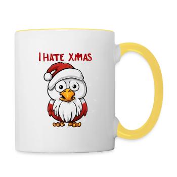 Ich hasse Weihnachten Lustiger Vogel Taube - Tasse zweifarbig - Weiß/Gelb - Rechts