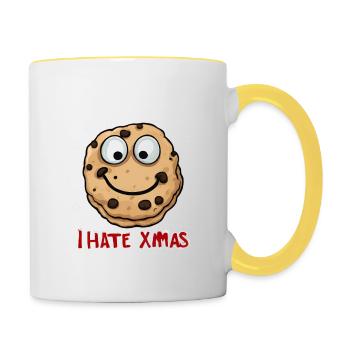 Ich hasse Weihnachten Lustiger Keks Cookie Stuten - Tasse zweifarbig - Weiß/Gelb - Rechts