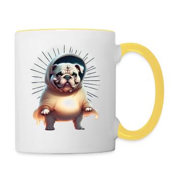 Bulldogge Halloween Hund Hunde - Tasse zweifarbig - Weiß/Gelb - Rechts