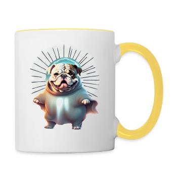 Bulldogge Halloween Hund Hunde - Tasse zweifarbig - Weiß/Gelb - Rechts