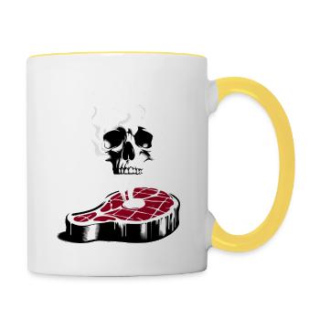 Fleisch tötet | REDUZIERTER FLEISCHKONSUM - Tasse zweifarbig - Weiß/Gelb - Rechts