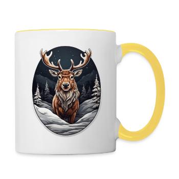 Reindeer in the snow - Contrasting Mug - white/yellow - Right