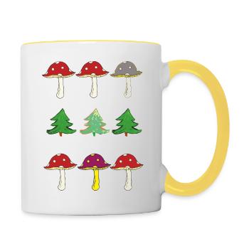 Toadstools and forest - Contrasting Mug - white/yellow - Right