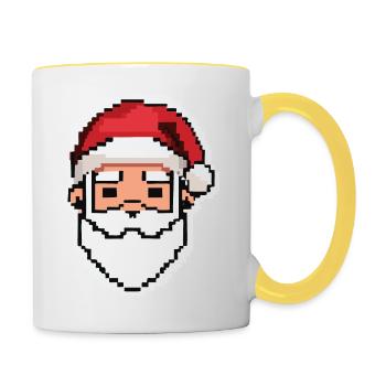 Père Noël 8 bits / Joyeux Noël / Pixel Art - Mug contrasté - blanc/jaune - Droite