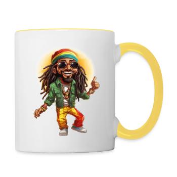 Tom the Rastafarian Reggae Style Cartoon Character. - Contrasting Mug - white/yellow - Right