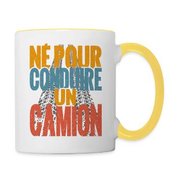 Cadeau routier né pour conduire camion chauffeur - Mug contrasté - blanc/jaune - Droite