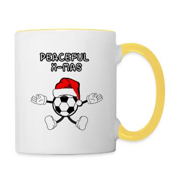 Football de Noël paisible - Mug contrasté - blanc/jaune - Droite