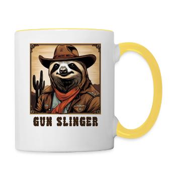 Faultier-Gewehr-Schleuderer - Tasse zweifarbig - Weiß/Gelb - Rechts