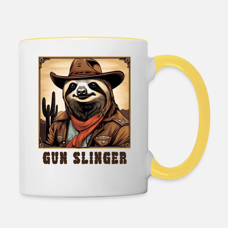 Faultier-Gewehr-Schleuderer - Tasse zweifarbig - Weiß/Gelb