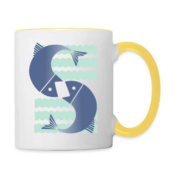 Fische Sternzeichen (19.02–20.03) - Tasse zweifarbig - Weiß/Gelb - Rechts