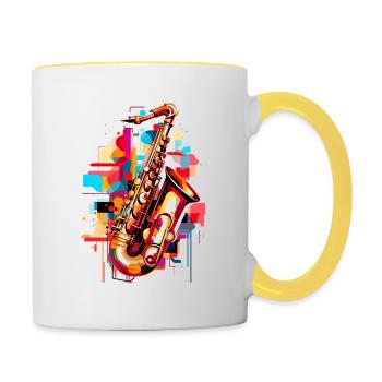 Jazz Fusion : T-shirt de saxophone abstrait - Mug contrasté - blanc/jaune - Droite