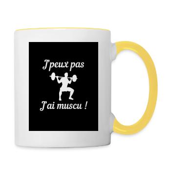 "J'peux pas j'ai muscu" gamme de vêtements - Mug contrasté - blanc/jaune - Droite
