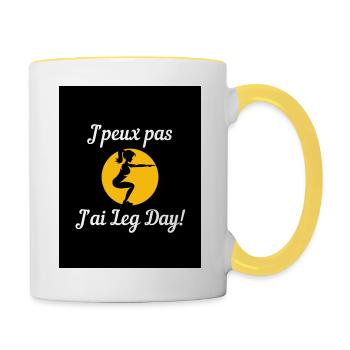 Gamme de vêtement "J'peux pas, j'ai leg day!" - Mug contrasté - blanc/jaune - Droite