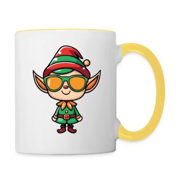 Elf Christmas Drawing - Contrasting Mug - white/yellow - Right