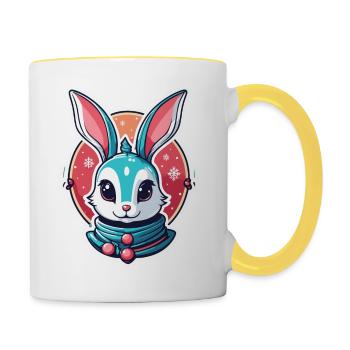 Illustration de Noël lapin - Mug contrasté - blanc/jaune - Droite