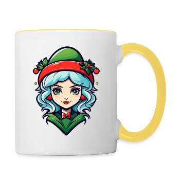 Elf Christmas Illustration - Contrasting Mug - white/yellow - Right