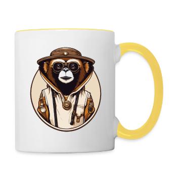 Steampunk Gibbon - Tasse zweifarbig - Weiß/Gelb - Rechts