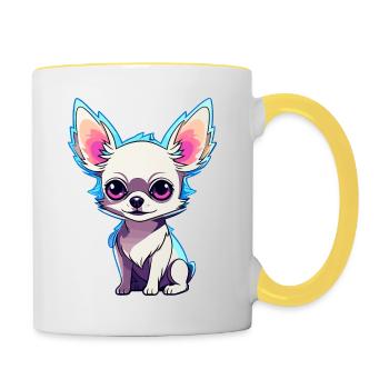 Chihuahua Dog Drawing - Contrasting Mug - white/yellow - Right