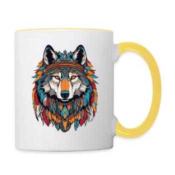 Gray wolf - Contrasting Mug - white/yellow - Right
