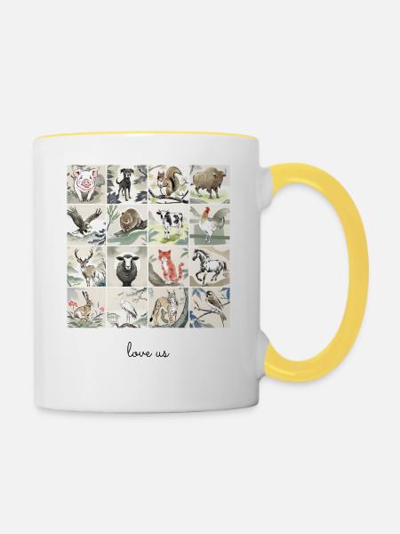 Liebe uns Collage - Tasse zweifarbig - Weiß/Gelb