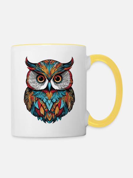 Bunte Eule - Tasse zweifarbig - Weiß/Gelb