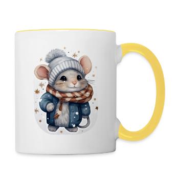 Cute Winter Mouse - Contrasting Mug - white/yellow - Right