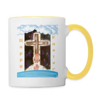 Pâques religieuse - Mug contrasté - blanc/jaune - Droite