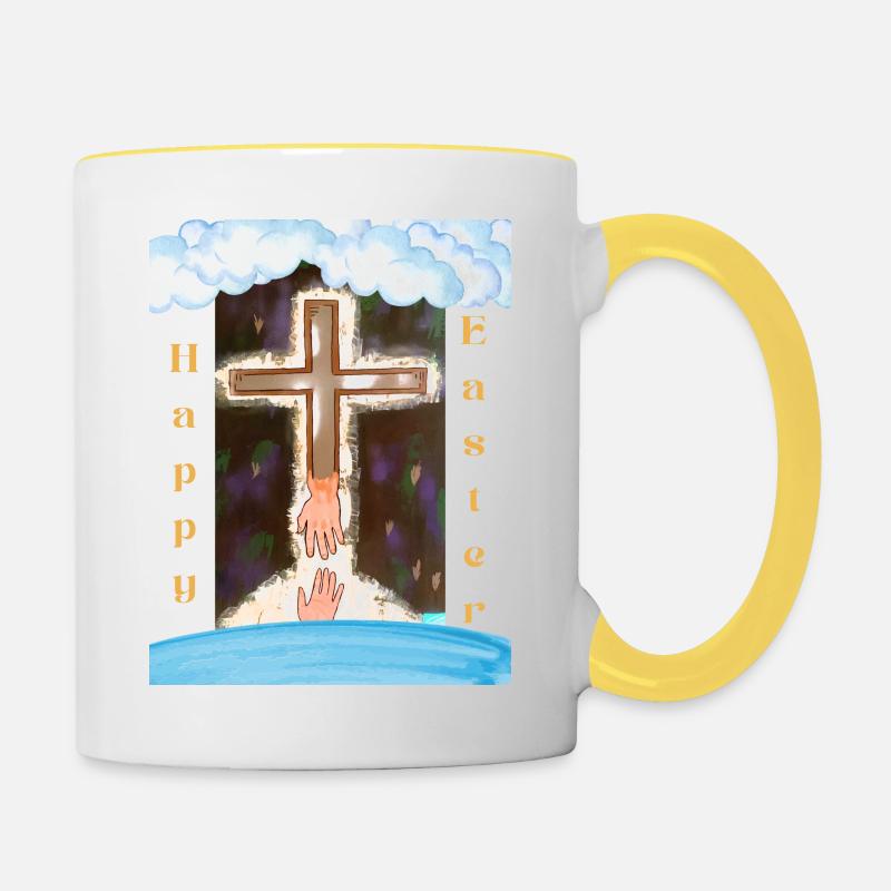 Religiöse Ostern - Tasse zweifarbig - Weiß/Gelb