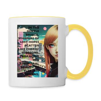 Fille d’anime triste - Mug contrasté - blanc/jaune - Droite