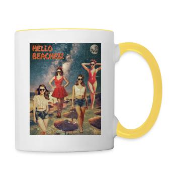 Hello Beaches Retro Poster - Contrasting Mug - white/yellow - Right