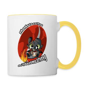 Cute Baby Red Dragon Drinking Her Coffee - Contrasting Mug - white/yellow - Right