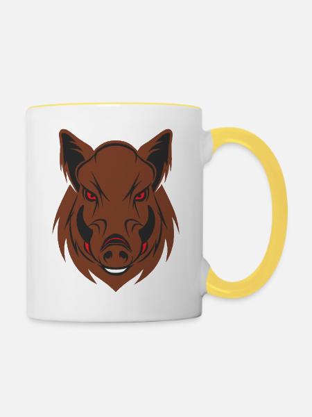 Brauner Kopf - Tasse zweifarbig - Weiß/Gelb