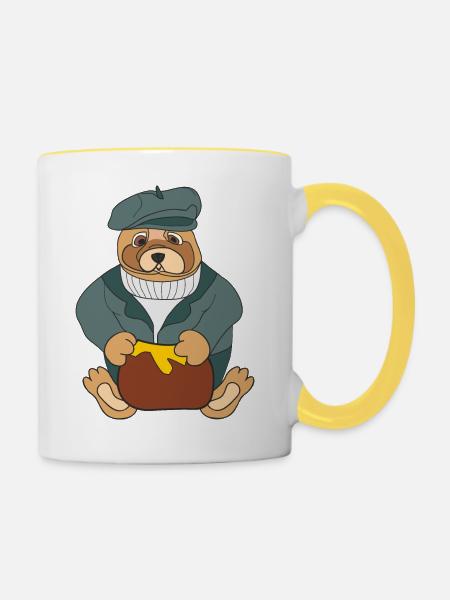 Teddybär, - Tasse zweifarbig - Weiß/Gelb