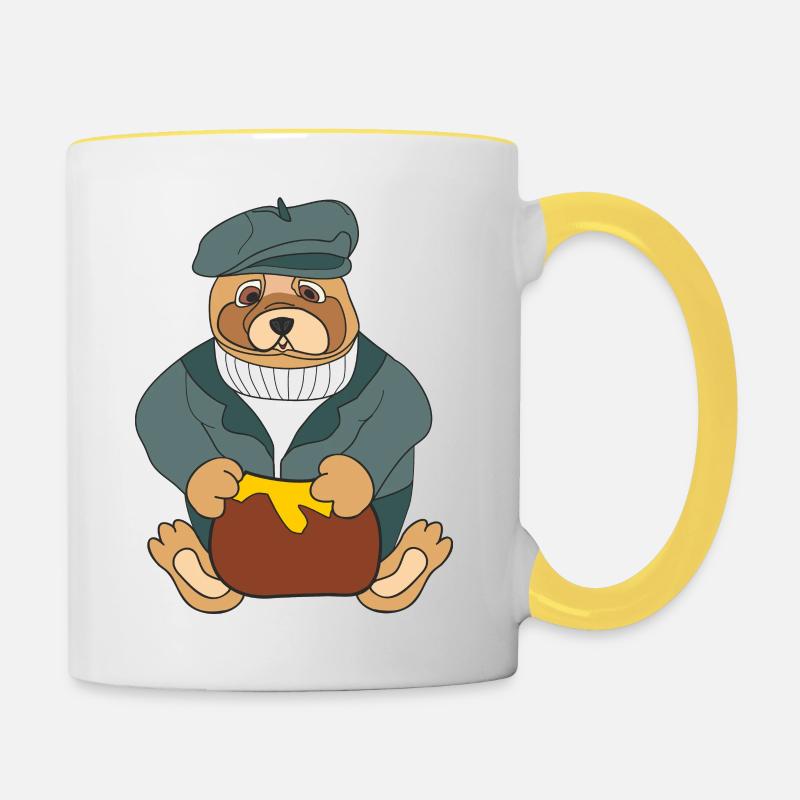 Teddybär, - Tasse zweifarbig - Weiß/Gelb