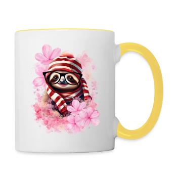 mignon SLOWN avec chapeau et écharpe - Mug contrasté - blanc/jaune - Droite