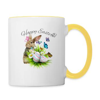 Panier de Pâques avec lapin de Pâques et papillons - Mug contrasté - blanc/jaune - Droite