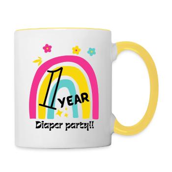 1 year, diaper party - Contrasting Mug - white/yellow - Right