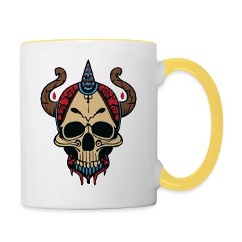 Satanist Skull - Heavy Metal Hardcore - Tasse zweifarbig - Weiß/Gelb - Rechts