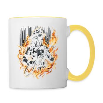Pompier femme - Mug contrasté - blanc/jaune - Droite